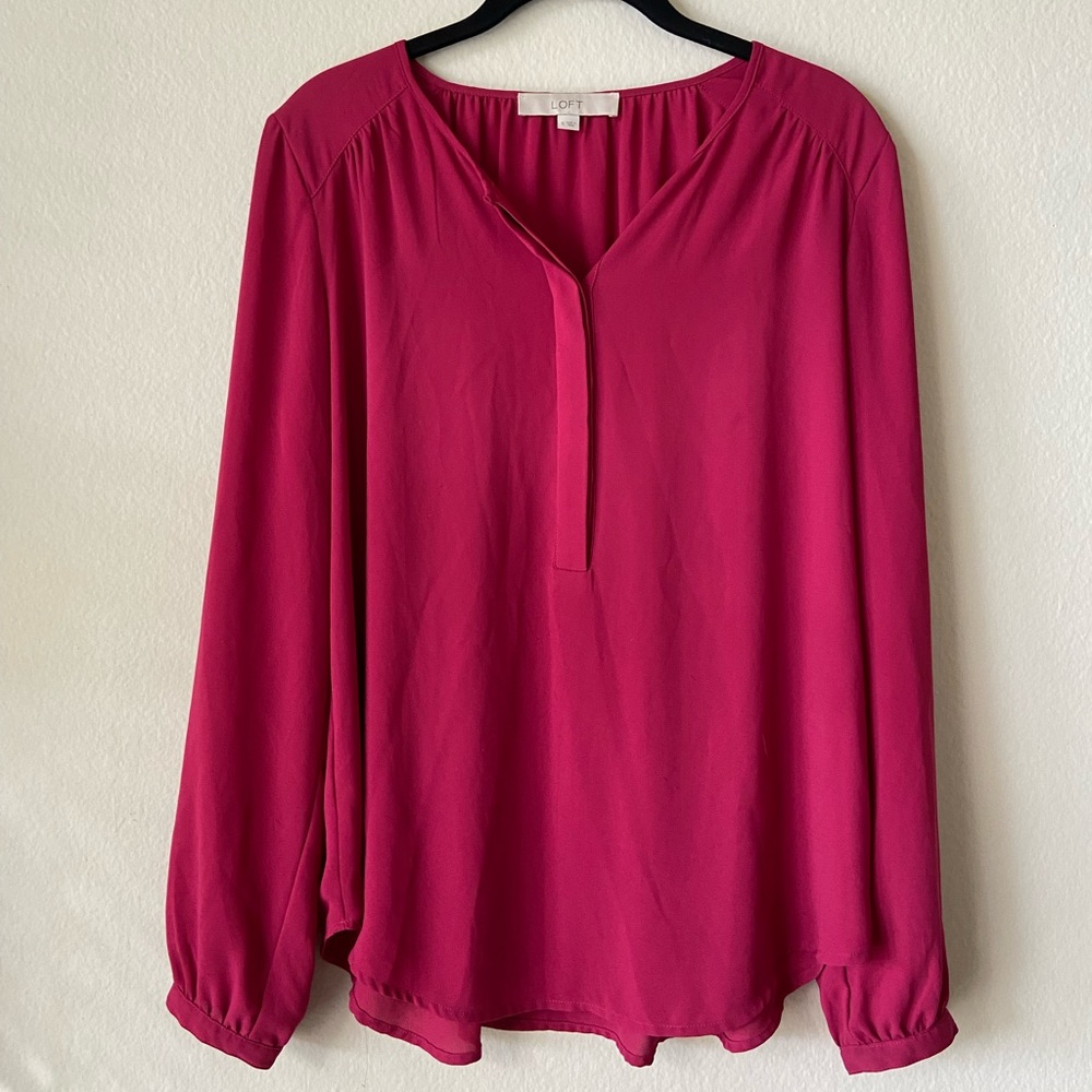 LOFT Pink Long Sleeve Blouse, Size S